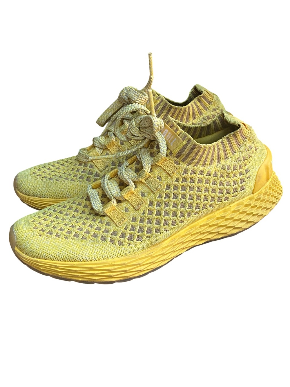 Nobull knit mesh yellow lemon drop hike walk runner sneakers women’s size 7.5